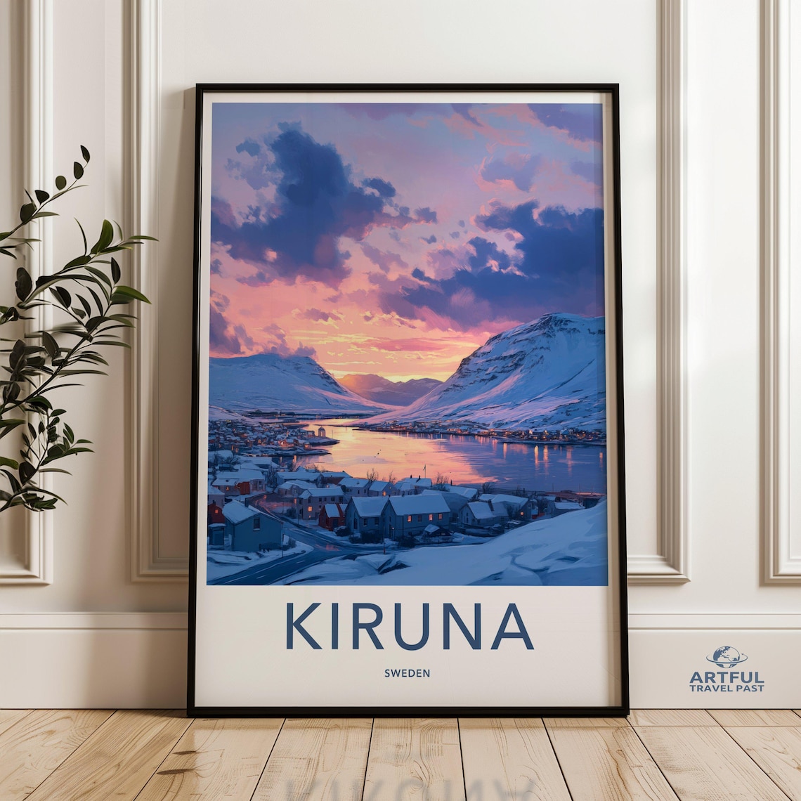 Kiruna Sweden Snowy Arctic Town Sunset Winter Travel Art Poster