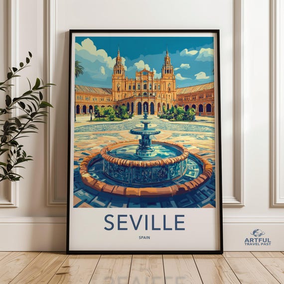 Seville Spain Wall Art Travel Poster Scenic Cityscape Print European Architecture Home Decor Office Gift
