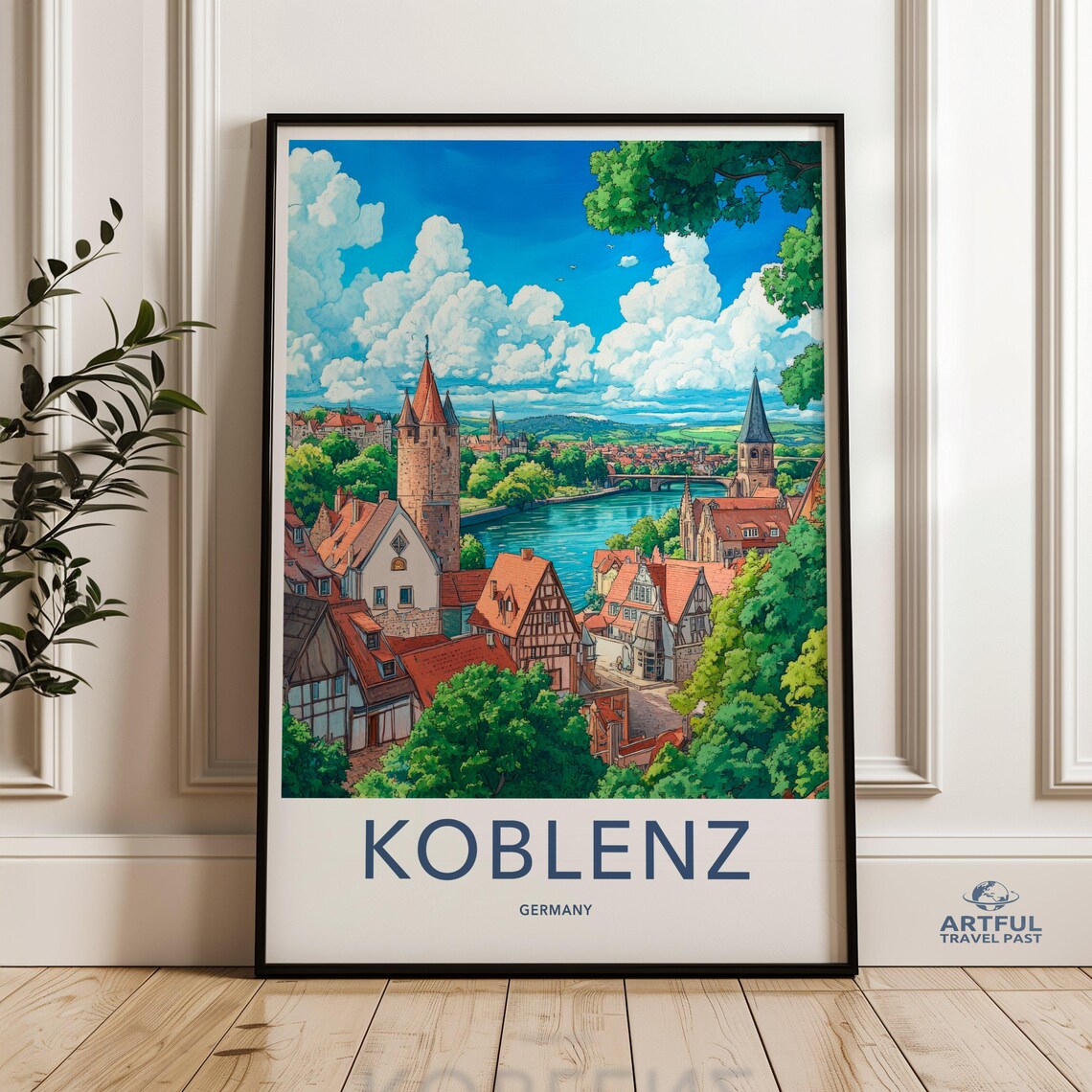 Koblenz Germany Riverside Old Town Towers River Travel Poster