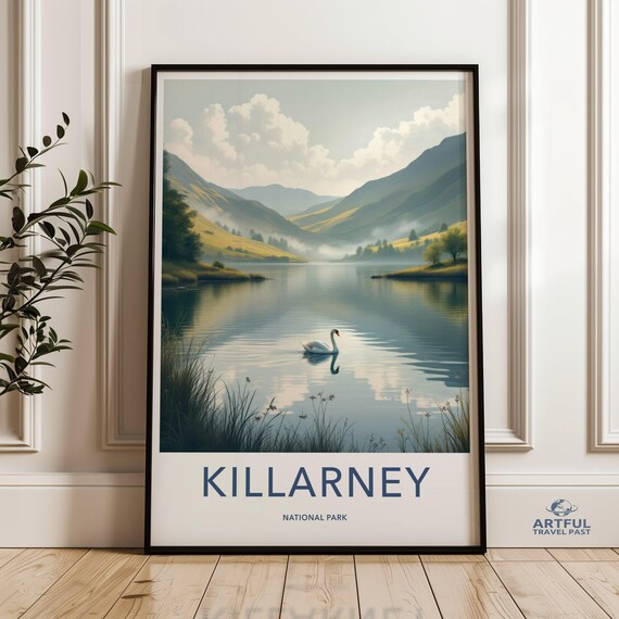 Killarney National Park Swan Lake Misty Mountains Travel Poster