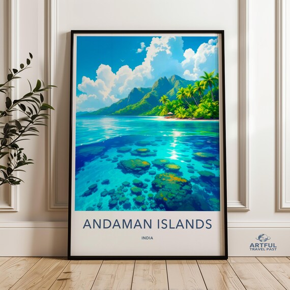 Andaman Islands India Travel Poster Turquoise Lagoon with Coral and Palms