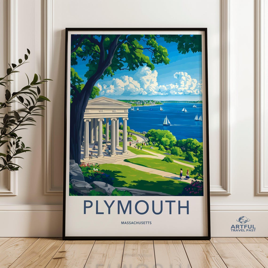 Plymouth Massachusetts Harbor Classical Pavilion Sailboats Poster
