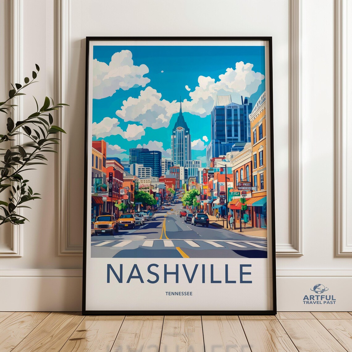 Nashville Tennessee Downtown Broadway Street Cityscape Travel Poster