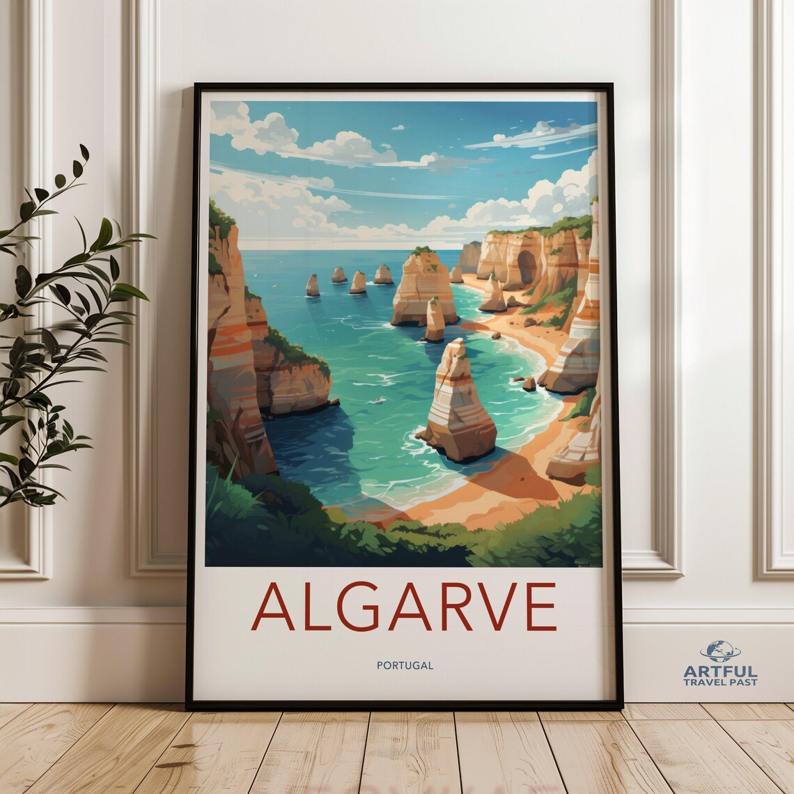 Algarve Portugal Vintage Travel Poster Sea Stacks Turquoise Coast