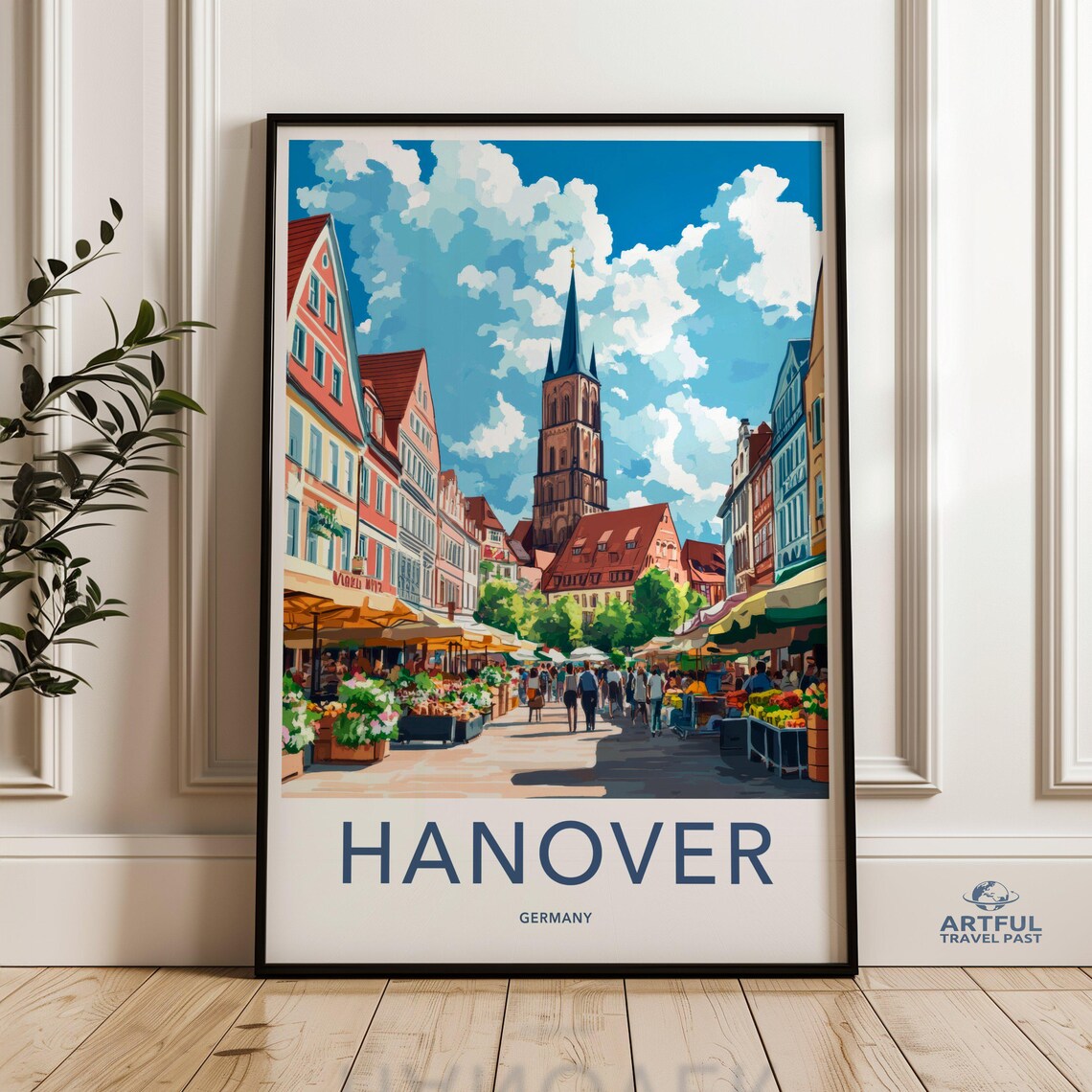 Hanover Germany Travel Poster, Historic Cityscape