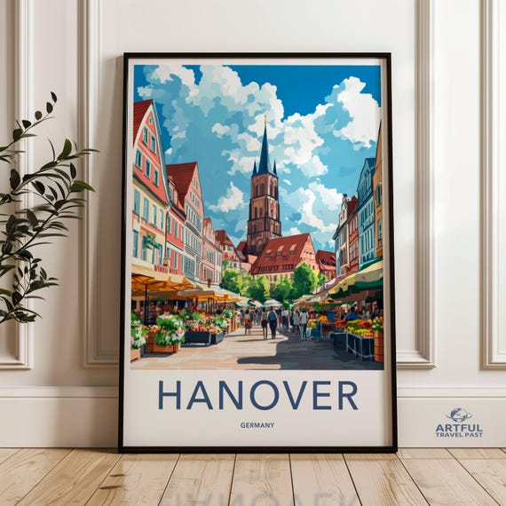 Hanover Germany Travel Poster, Historic Cityscape