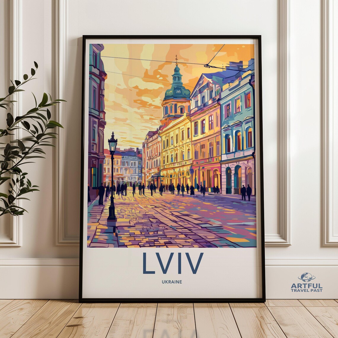 Lviv Ukraine Historic Old Town Sunset Cobblestone Travel Poster