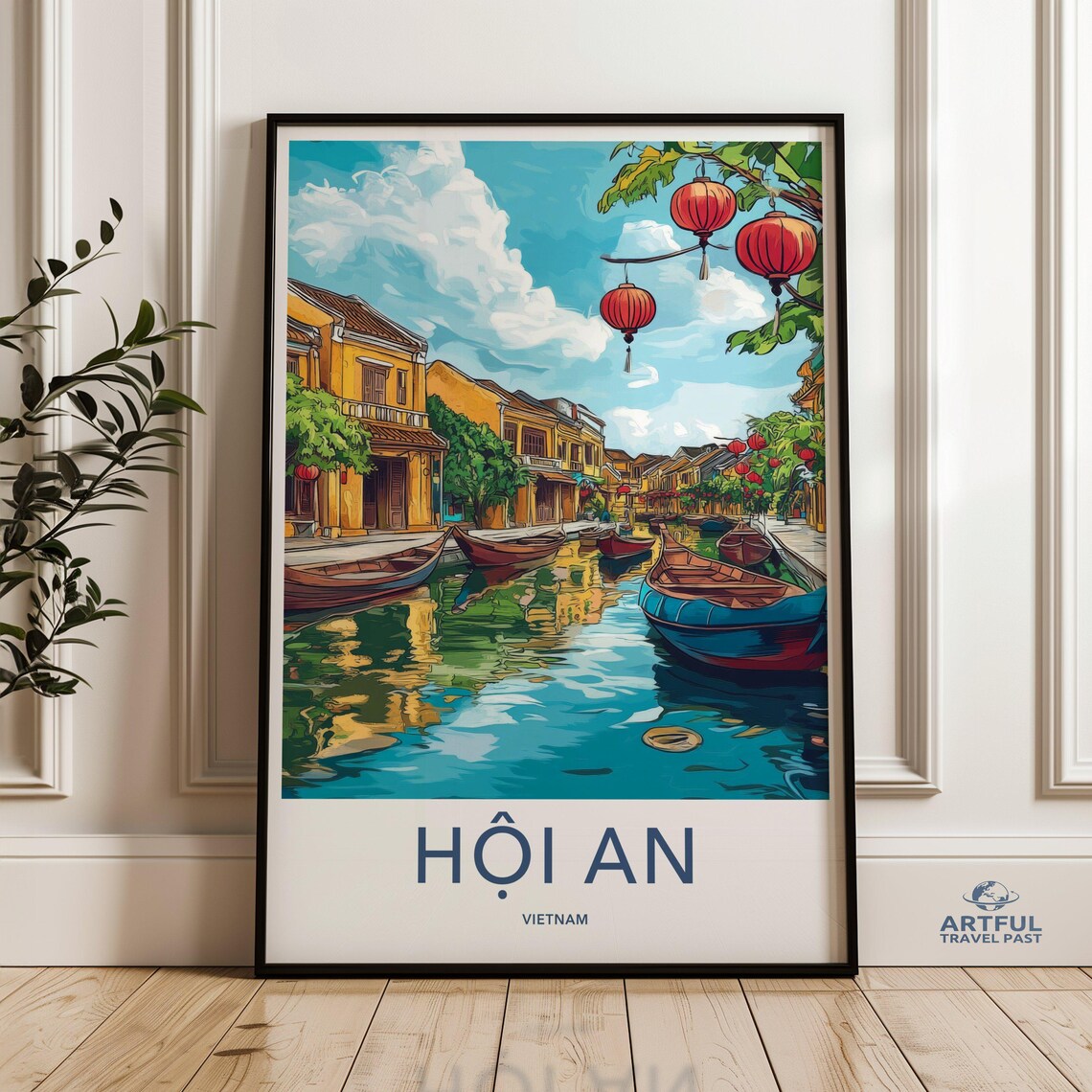 Hoi An Wall Art Colorful Town Illustration Vietnam Cityscape Print Vibrant Decor Travel Poster Asian Landscape Painting