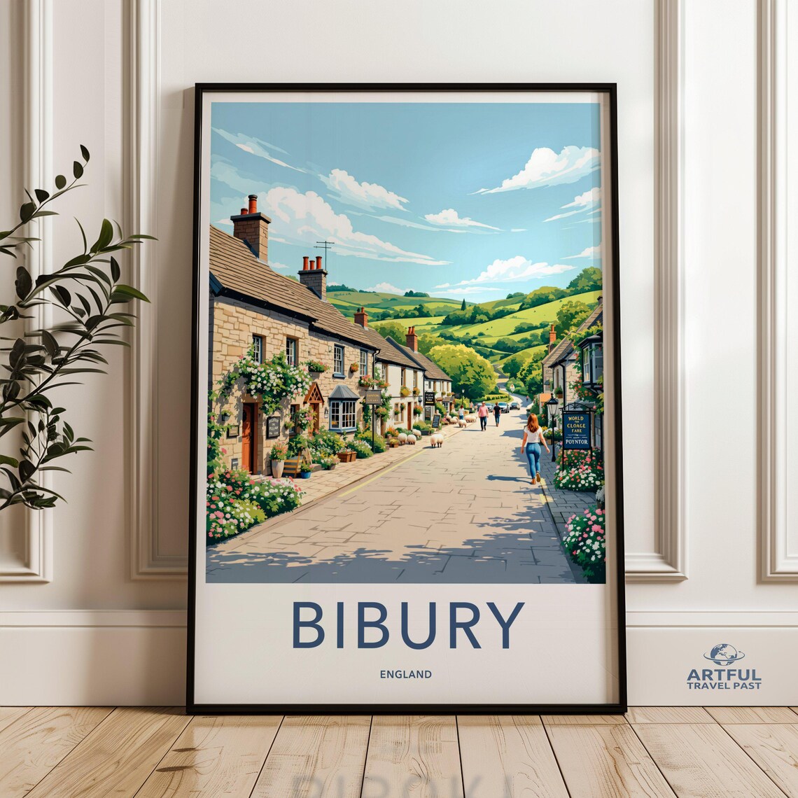 Bibury England Cotswold Stone Cottage Street Scene Travel Poster