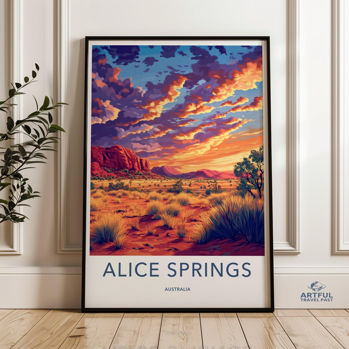 Alice Springs Australia Sunset Desert Red Rock Travel Landscape Poster
