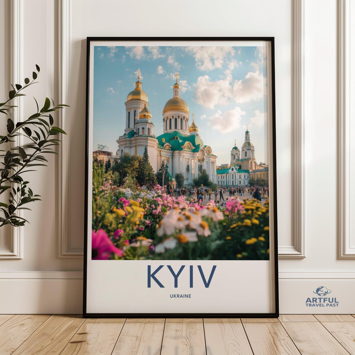 Kyiv Ukraine Golden Dome Cathedral Flowers City Travel Poster