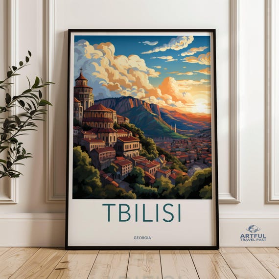Tbilisi Wall Art Print Georgia Travel Poster Skyline Artwork Cityscape Historic Georgian Architecture Sunset