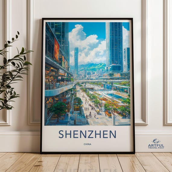 Shenzhen China Wall Art Cityscape Print Asian City Urban Landscape Modern Decor Travel Poster Office Skyline