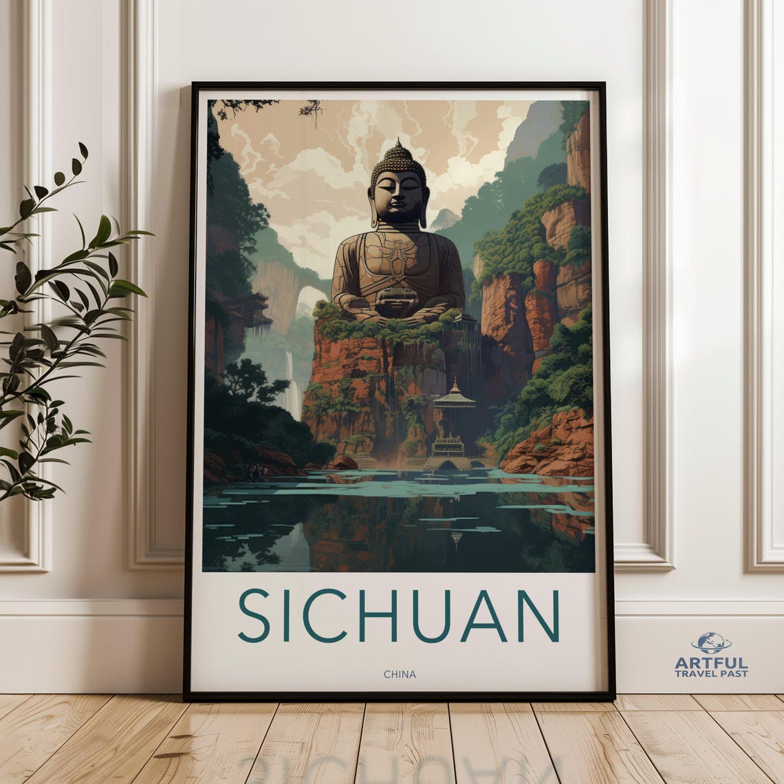Sichuan China Giant Buddha Cliff Statue River Travel Art Poster