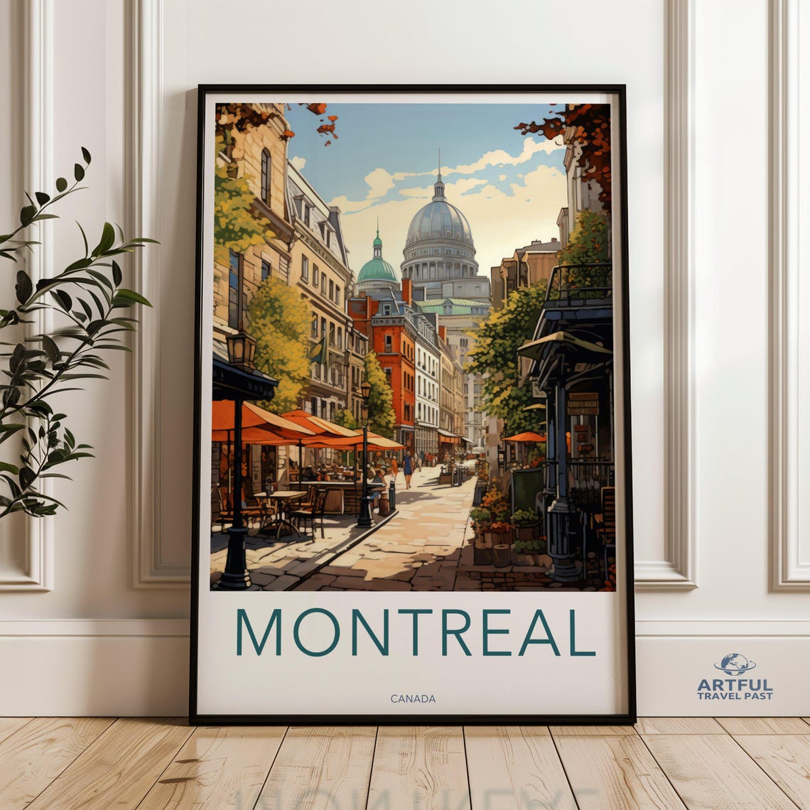 Montreal Canada Old Town Street Scene Vintage Style Travel Poster