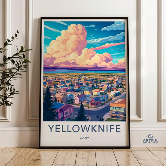 Yellowknife Canada Wall Art Cityscape Print Colorful Cloudy Sky Home Decor Travel Poster Modern Artwork Scenic View