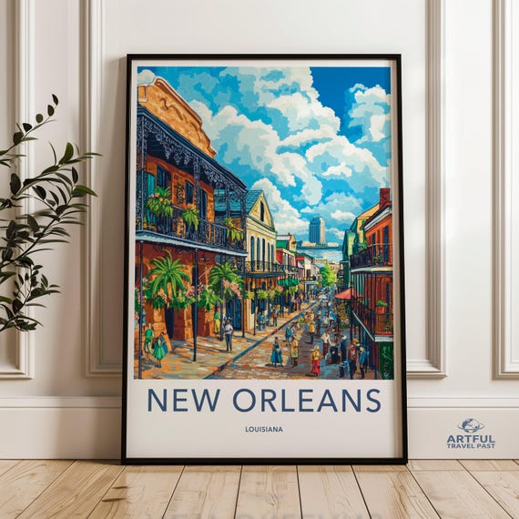 New Orleans Wall Art Louisiana Cityscape Colorful Street Scene Print Urban Decor For Home Vibrant City Artwork Travel Souvenir