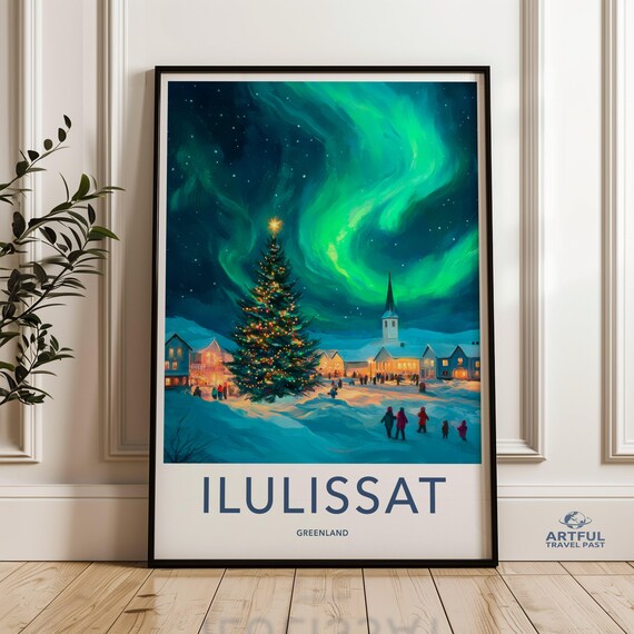 Ilulissat Greenland Northern Lights Christmas Tree Night Poster