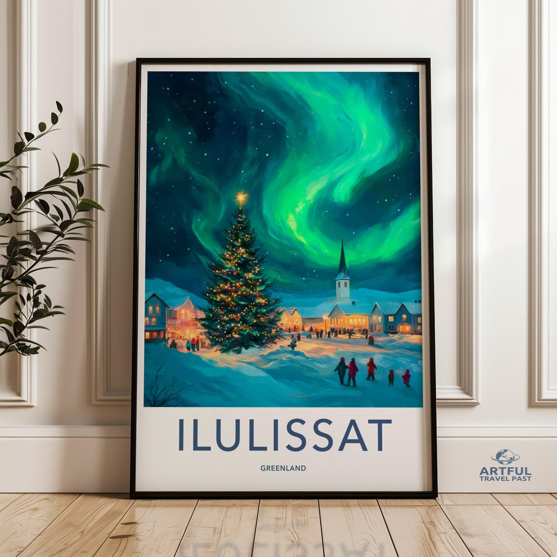 Ilulissat Greenland Northern Lights Christmas Tree Night Poster