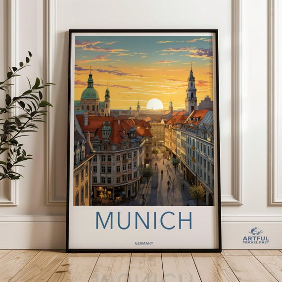 Munich Cityscape Wall Art Sunrise Over Print Historic Architecture Decor Bavaria Skyline Poster German Cultural Landmark