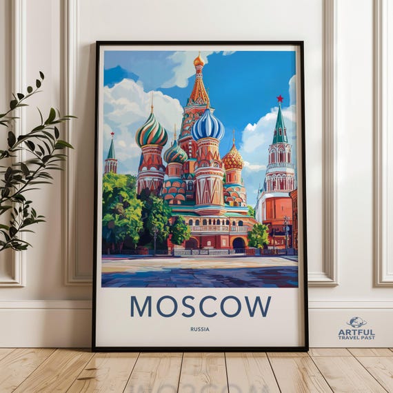 Moscow Wall Art St Basils Cathedral Print Russia Travel Poster Cityscape Colorful Decor