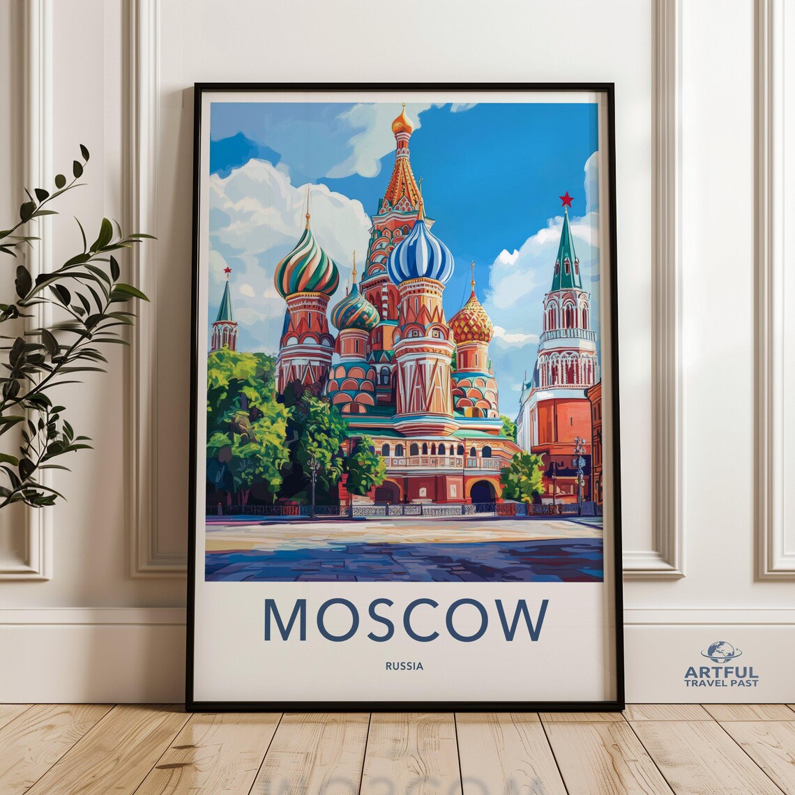 Moscow Russia St Basils Cathedral Colorful Domes Travel Poster