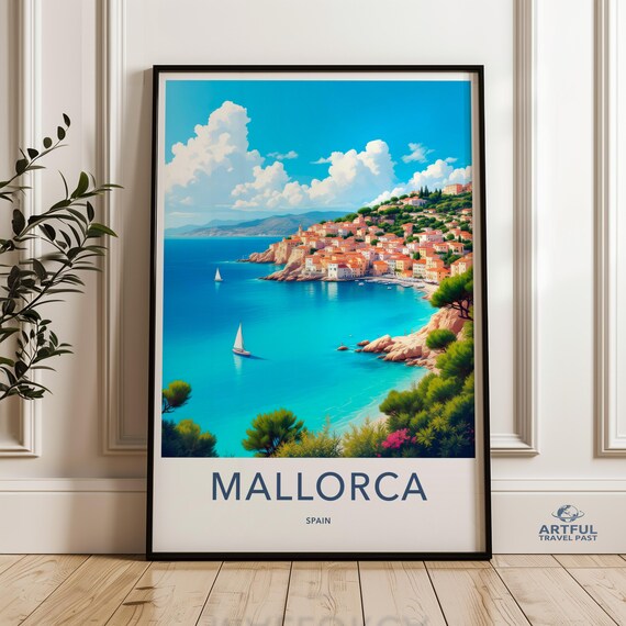 Mallorca Travel Poster, Mediterranean Coast Art Print