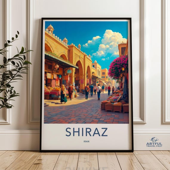 Shiraz Iran Market Wall Art Colorful Street Print Souvenir Poster Middle Eastern Cityscape Travel Decor Gift