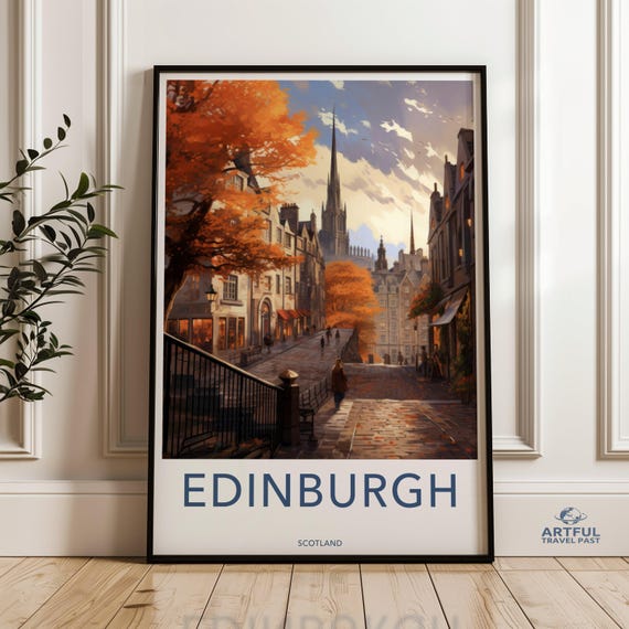 Edinburgh Scotland Autumn Old Town Gothic Spire Travel Poster