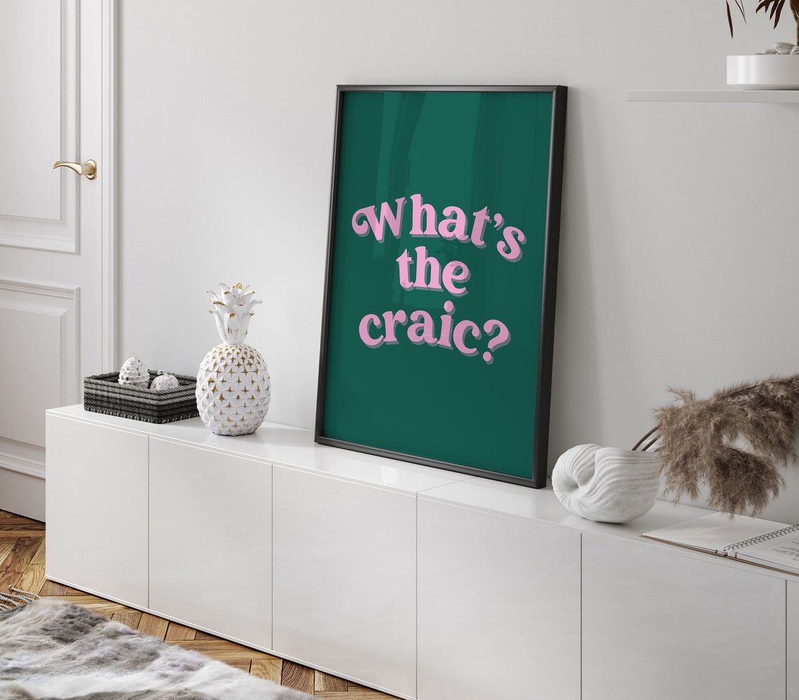 Whats The Craic Pink Green Retro Irish Slang Fun Decor Poster - Image 2