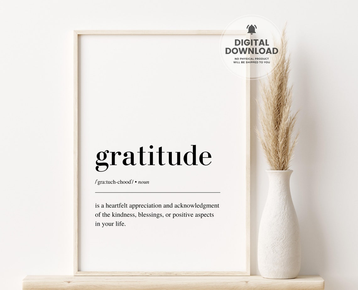 Gratitude Definition Positive Quote Thankful Home Decor Art Poster
