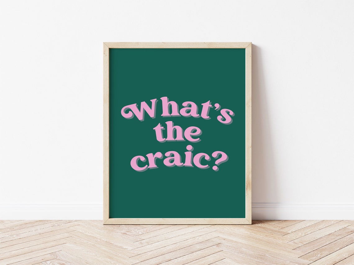 Whats The Craic Pink Green Retro Irish Slang Fun Decor Poster - Image 4