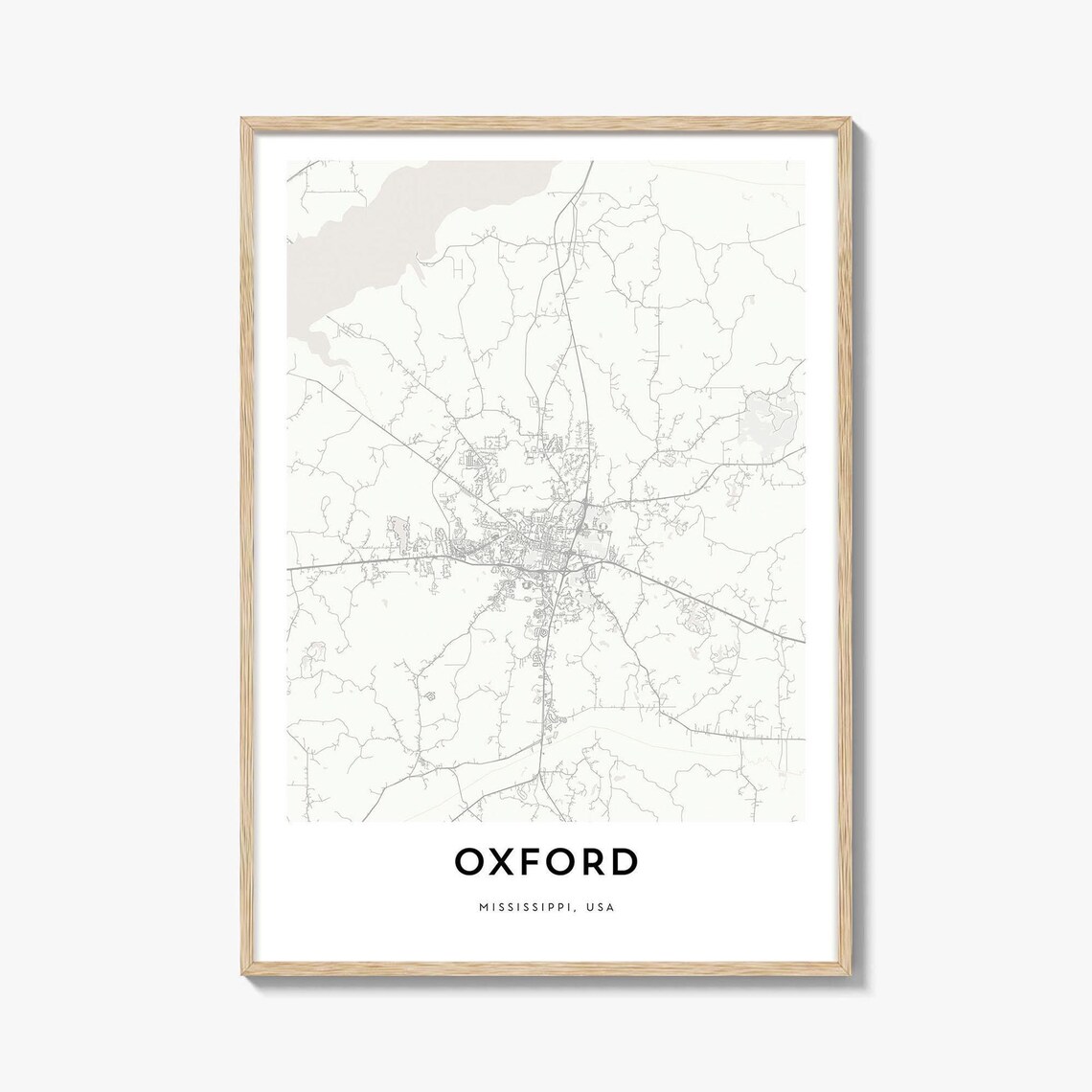 Oxford Mississippi USA Minimalist City Street Map Line Art Poster