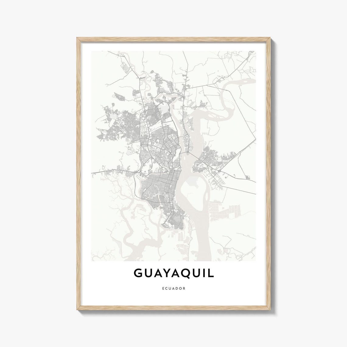 Guayaquil Ecuador Minimalist City Map Black White Line Art Poster