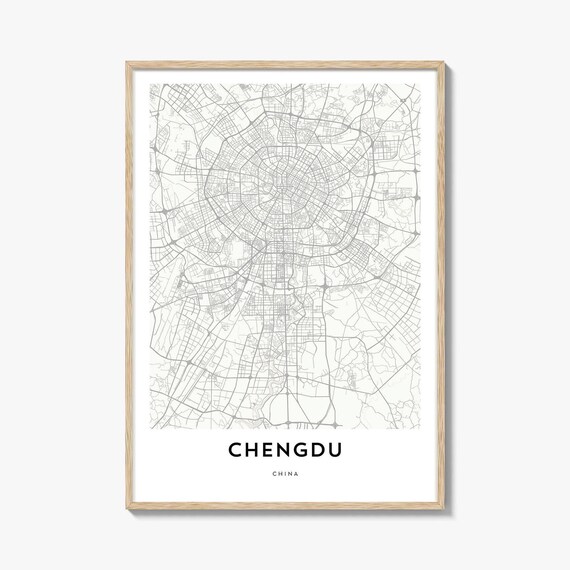 Chengdu China Modern City Map Minimalist Gray Street Plan Poster