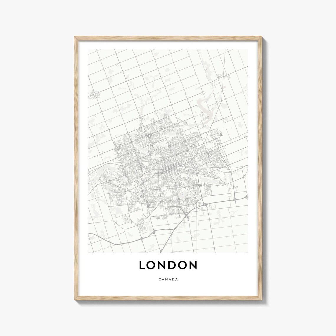London Canada Minimalist City Street Map Black And White Poster