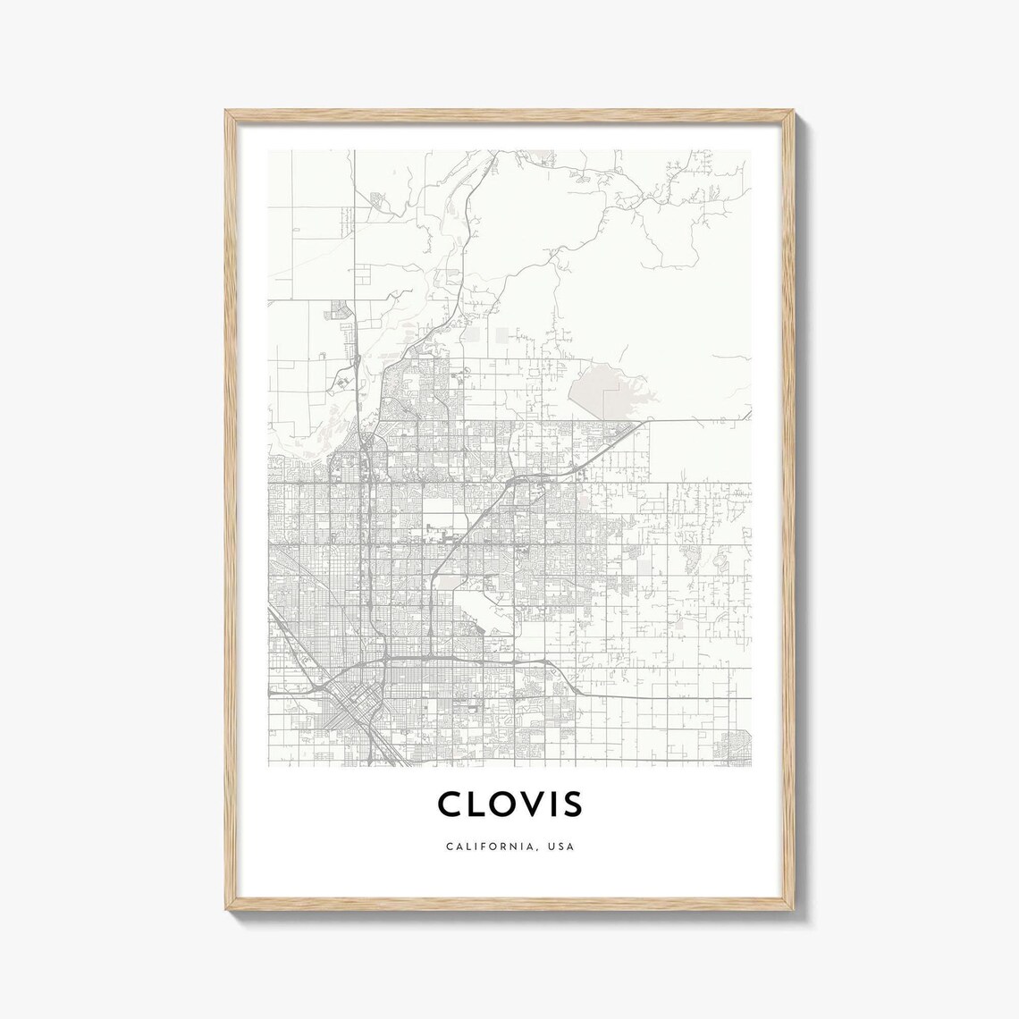 Clovis California USA Minimalist Street Map City Line Art Poster