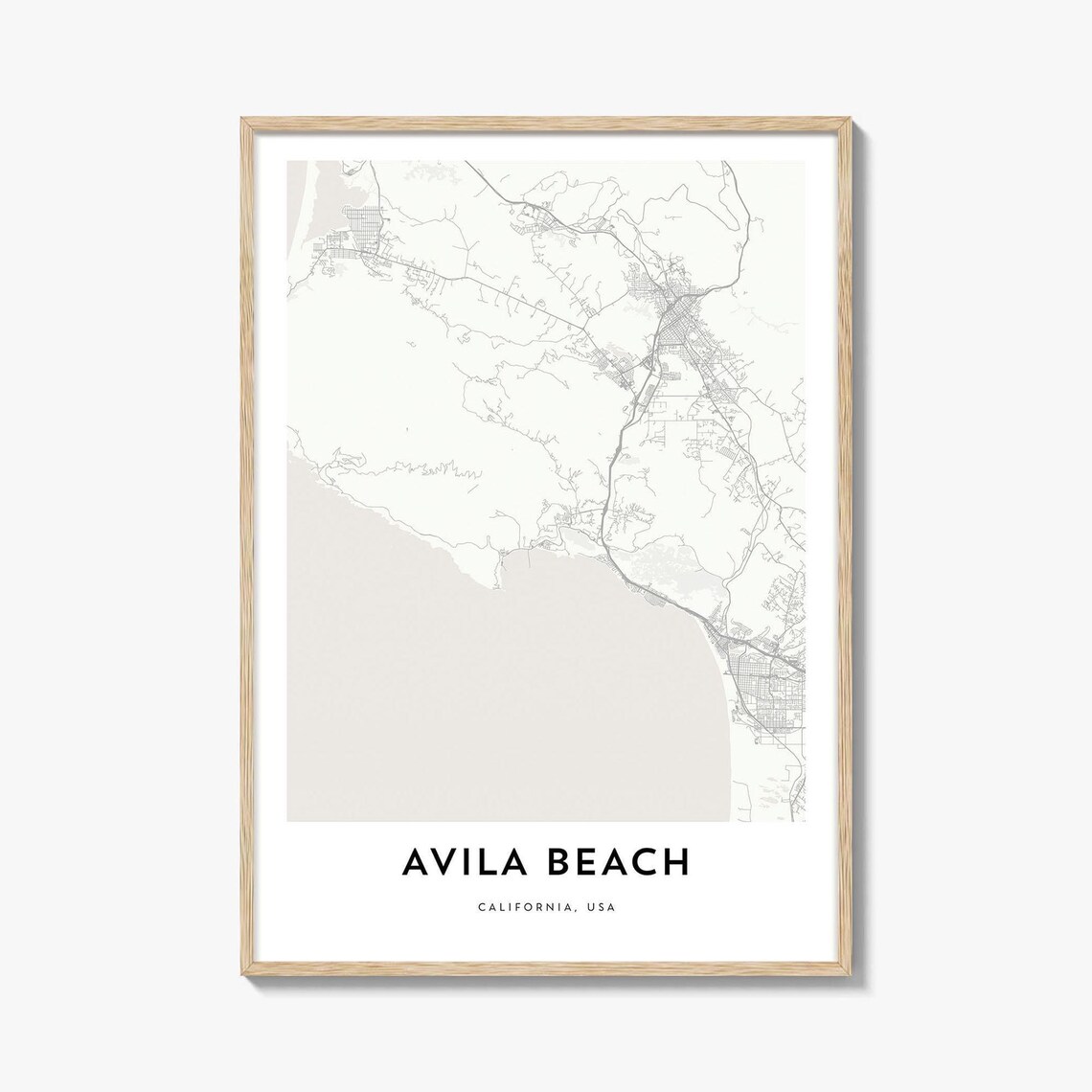 Avila Beach California Minimalist Street Map Black and White Print