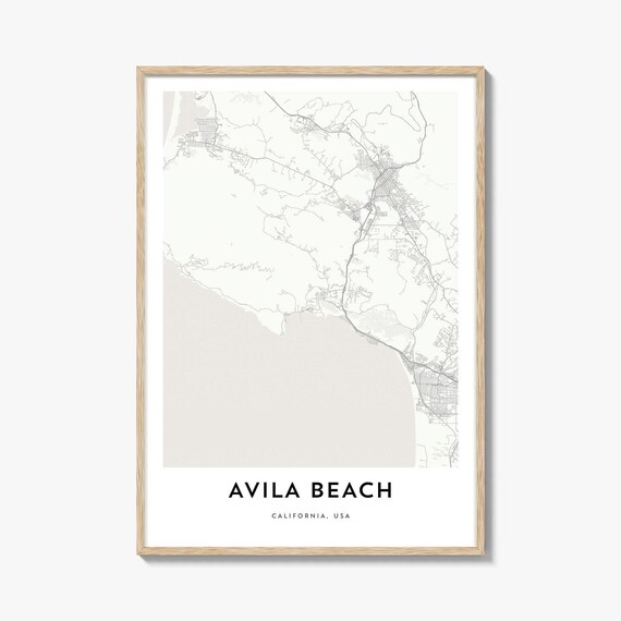 Avila Beach California Minimalist Street Map Black and White Print