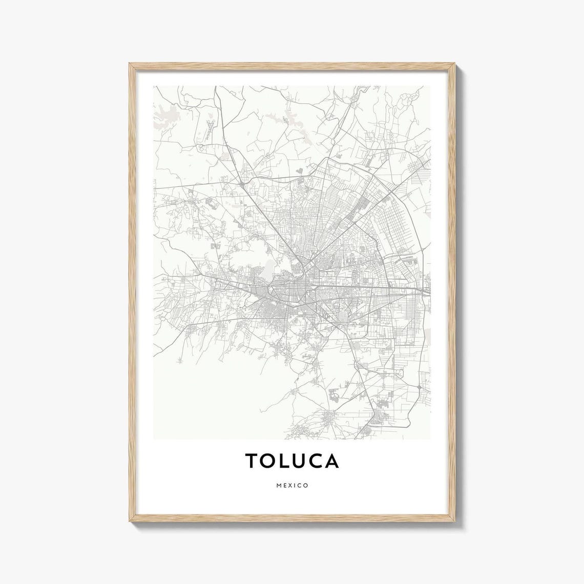 Toluca Mexico Minimalist City Map Neutral Monochrome Wall Art