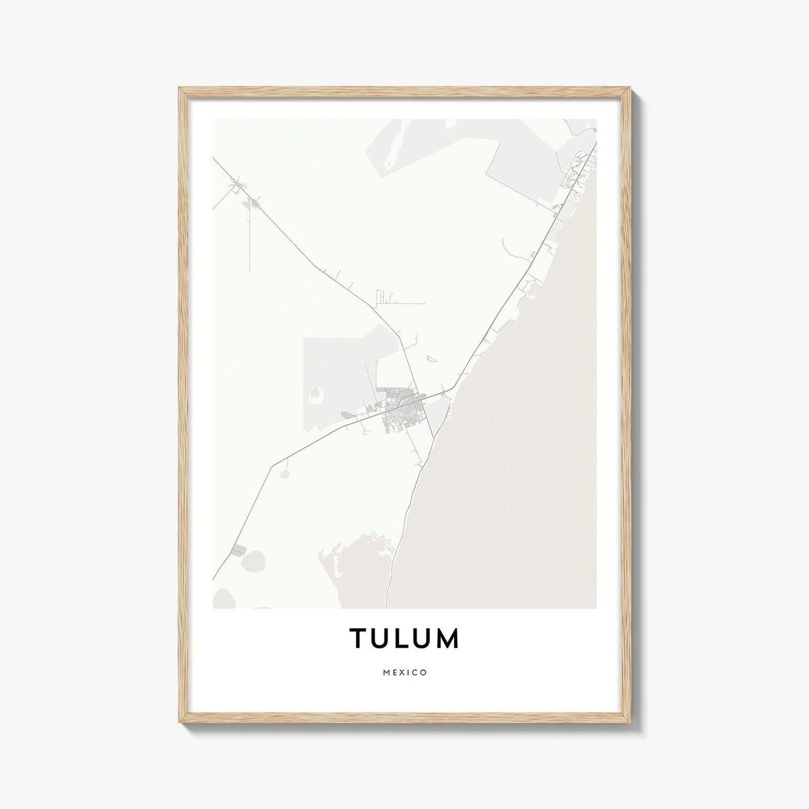 Tulum Mexico Minimalist Cream Coastal City Map Poster for Home Decor
