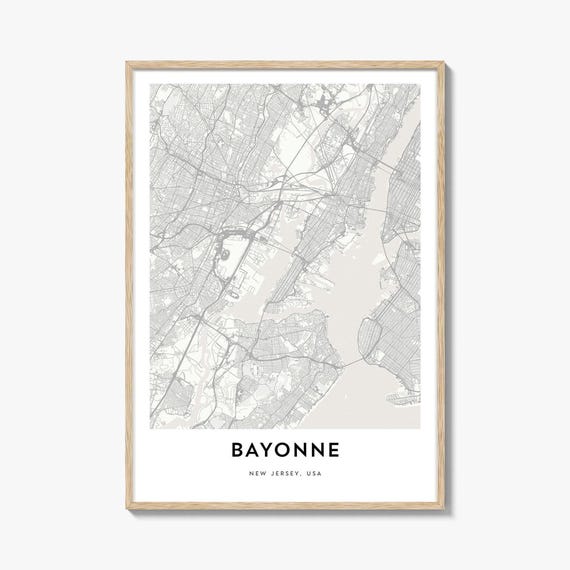 Map Of Bayonne New Jersey Print Gift Poster City Artwork For Home Office