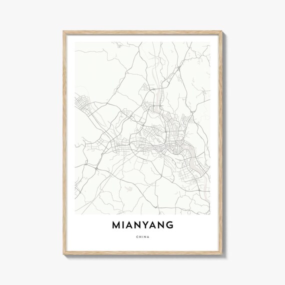 Mianyang China City Map Poster Minimalist Street Plan Wall Decor