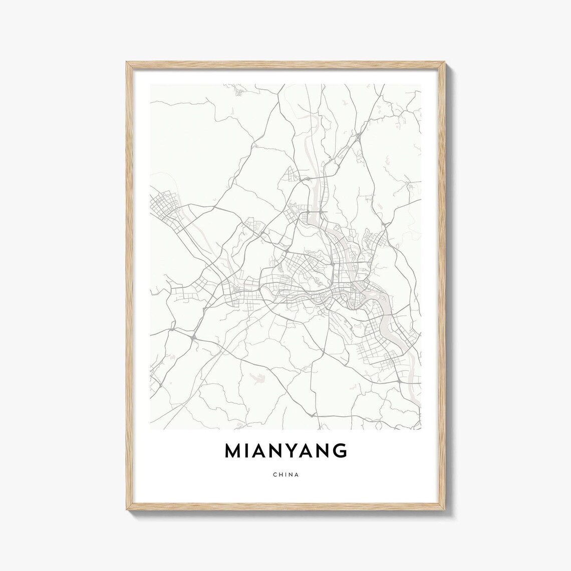 Mianyang China City Map Poster Minimalist Street Plan Wall Decor