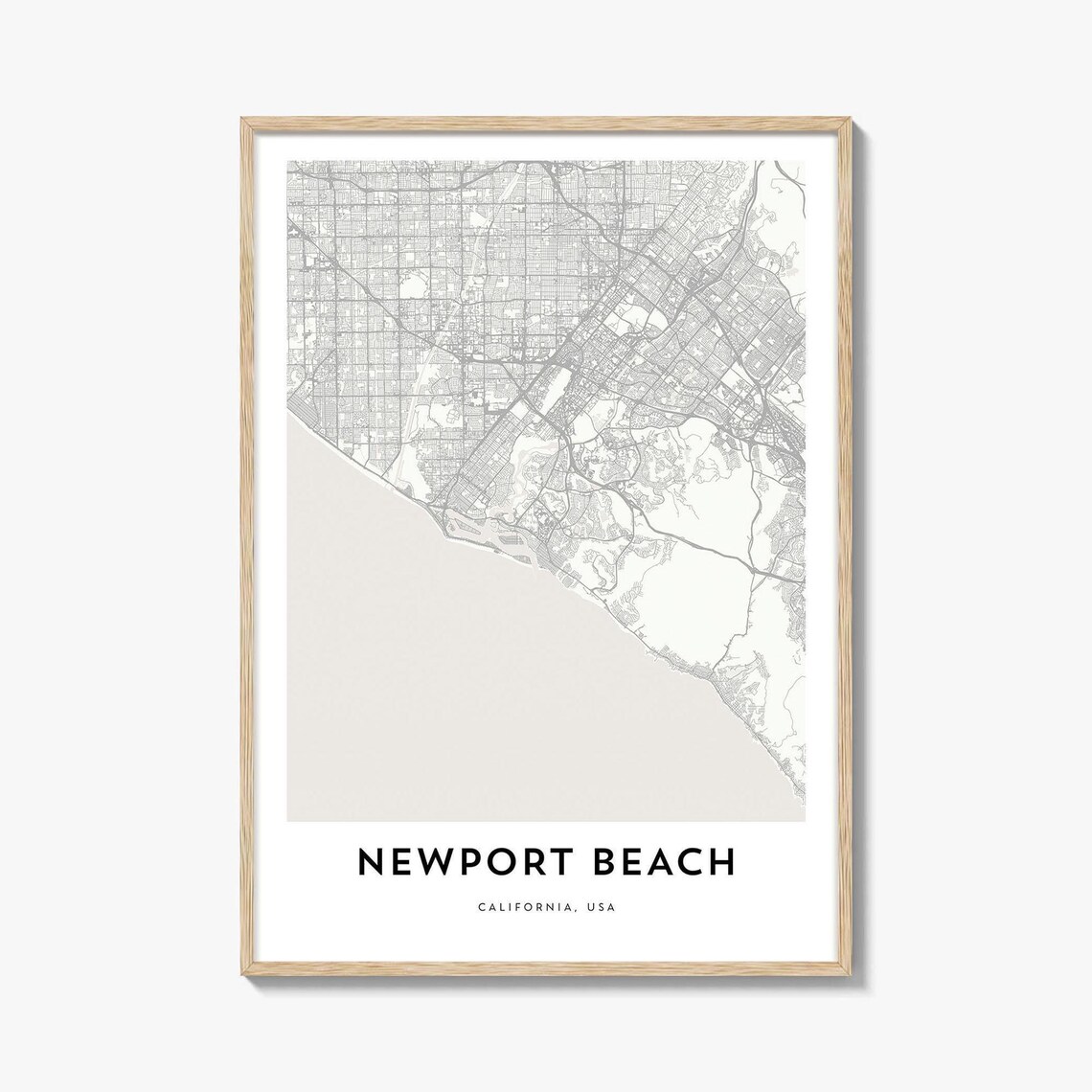 Newport Beach Minimalist Street Map California Coastal Line Art Poster