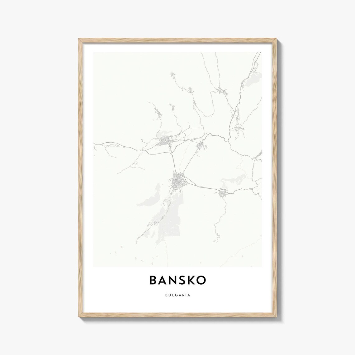 Bansko Bulgaria Minimalist Black and White City Street Map Poster