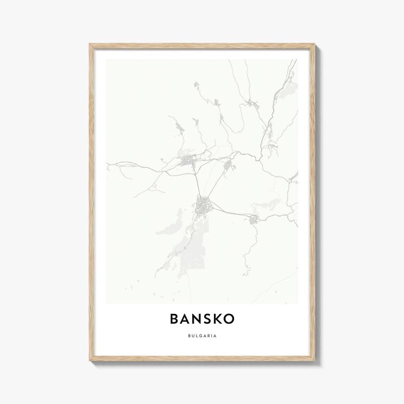 Bansko Bulgaria Minimalist Black and White City Street Map Poster