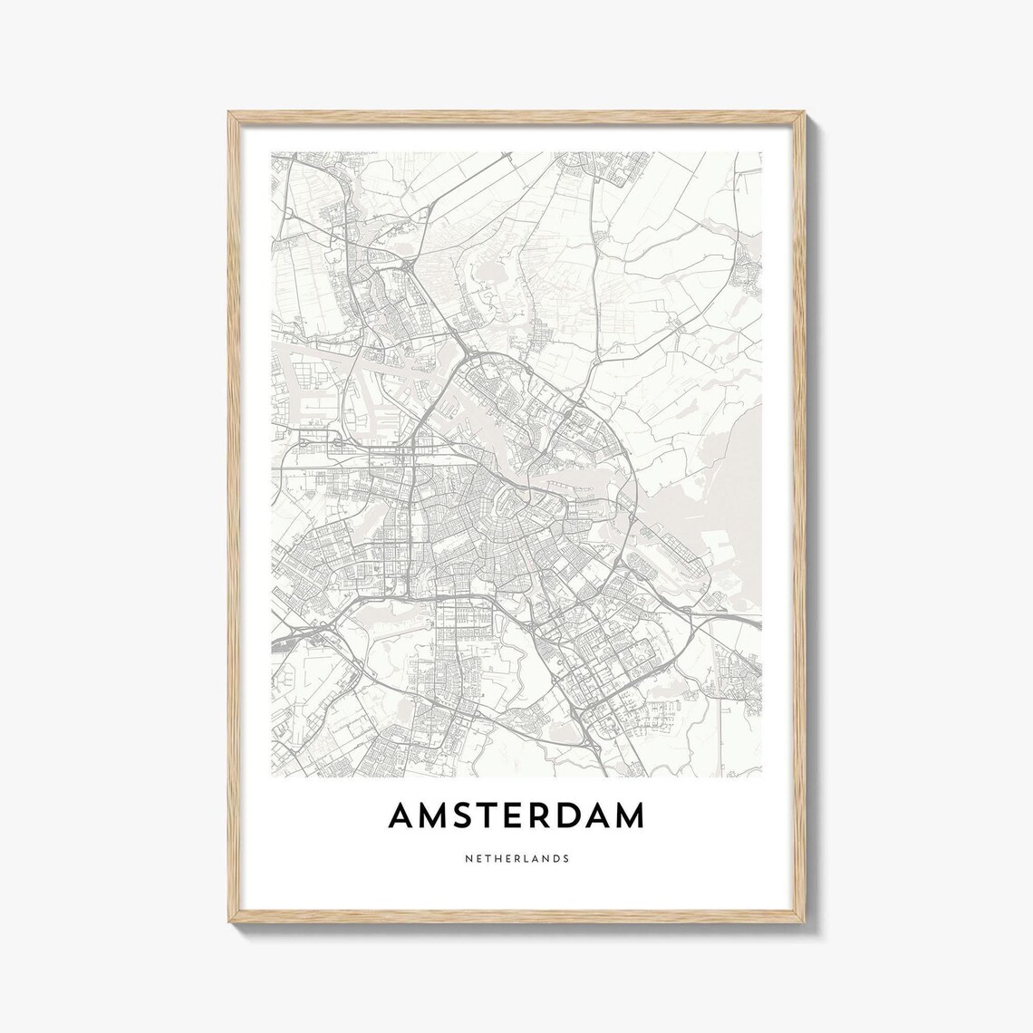 Amsterdam Netherlands Minimalist Old City Canal Street Map Art Poster