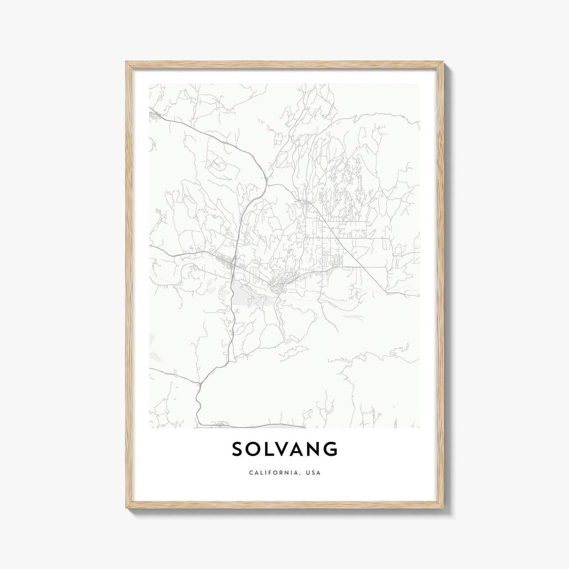 Minimalist Solvang California City Street Map Gift Poster Art