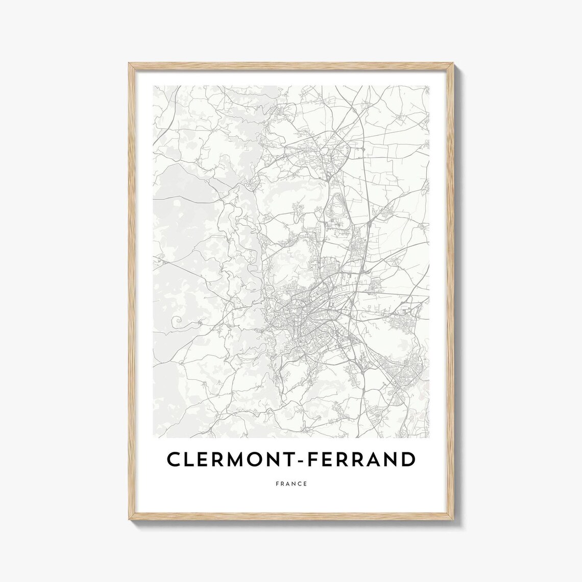 Clermont-Ferrand France Black and White Minimalist City Map Poster